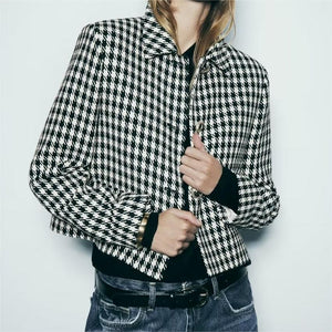 Winter Houndstooth Texture Coat Women's Short Jacket Short Coat