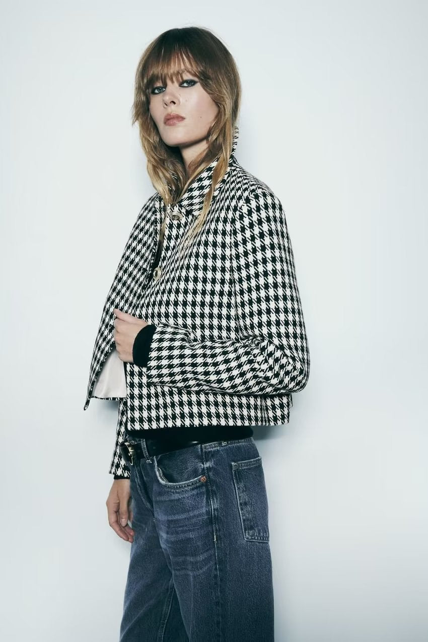 Winter Houndstooth Texture Coat Women's Short Jacket Short Coat