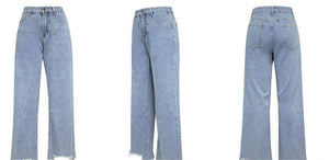 Loose Casual Jeans Women Simple Tassel Straight Leg Trousers Women