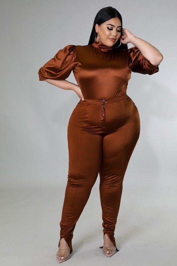 Plus Size Women Clothing Slimming Solid Color Turtleneck Trousers Body Shaping Two-Piece Suit