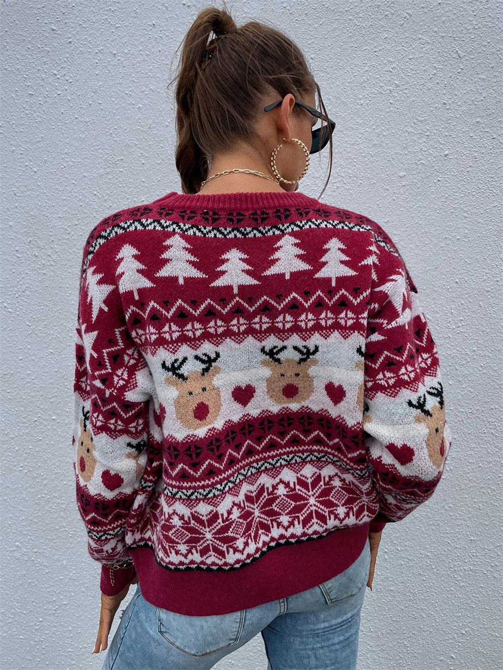 Winter Clothes Red Christmas Clothes Pullover Sweater Knitwear Christmas Tree Elk