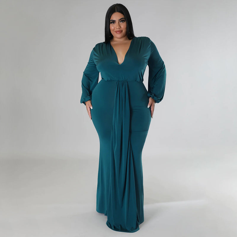 Plus Size Women Sexy Nightclub Dress Irregular Asymmetric V Neck Dress