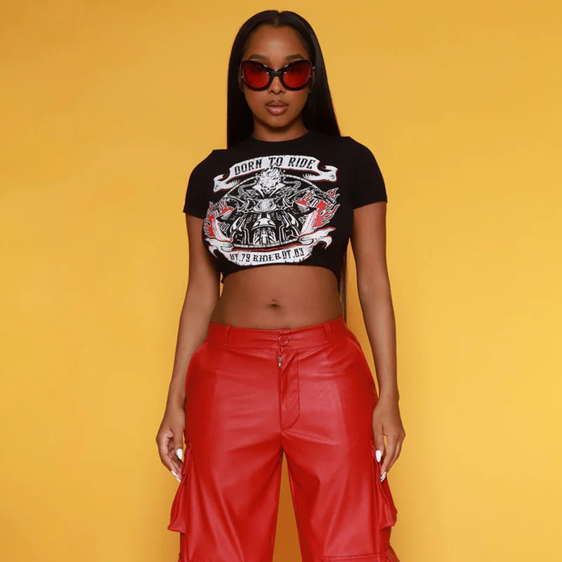 Sexy Women Clothing Summer round Neck Cropped Tight Back Hollow Out Cutout Short Sleeve Top for Women