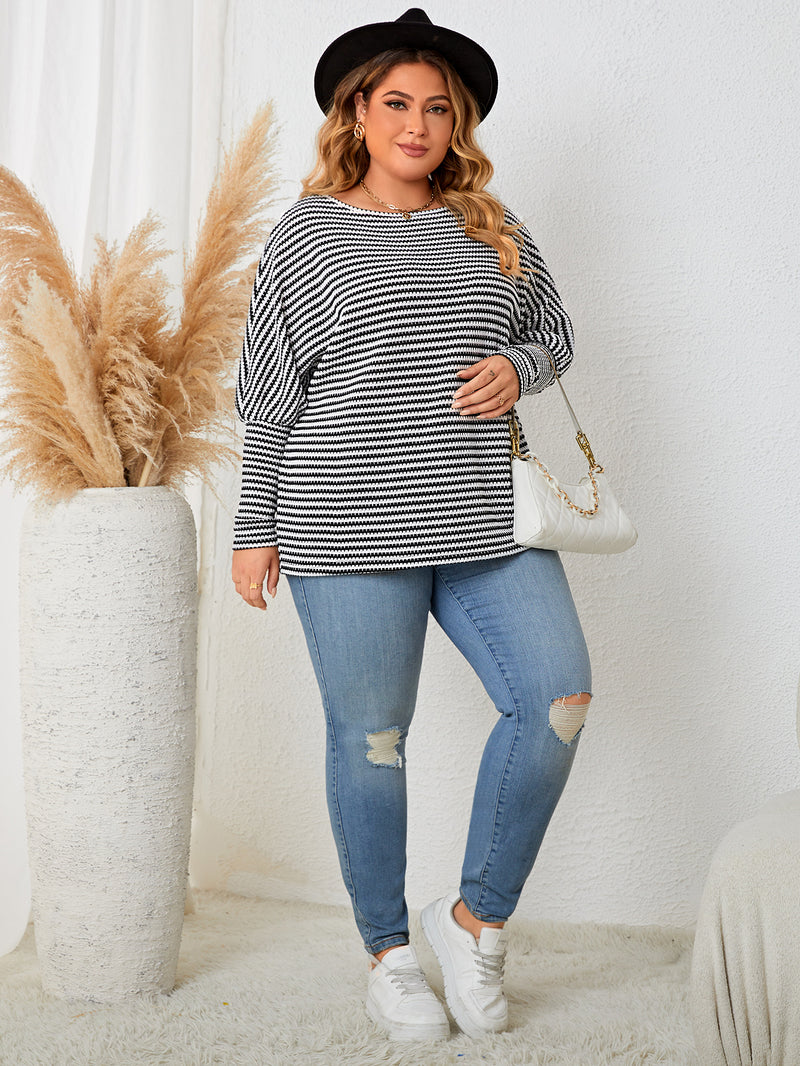 plus Size Women Clothes Knitwear Autumn Design Striped Coat
