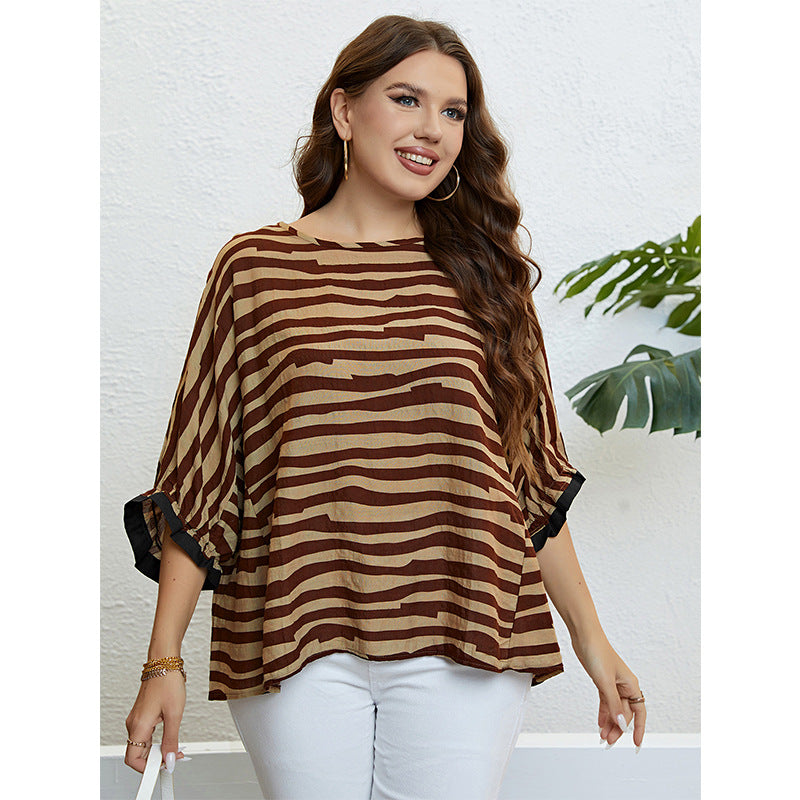 Summer Zebra Pattern 3/4 Sleeve Elegant Plus Size Top