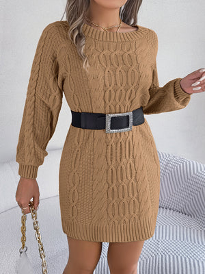 Autumn Winter Solid Color Twist Lantern Sleeve Straight Woolen Dress Women Clothing