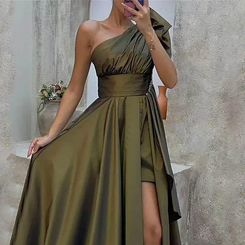 Spring Summer Women Clothing Diagonal Collar Strapless High Waist Irregular Asymmetric Dress Dress for Women