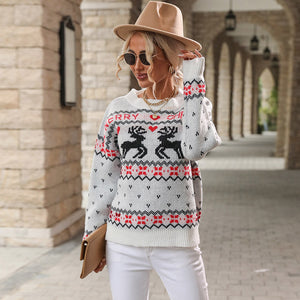 Autumn Women Clothing Knitted Pullover Round Neck Christmas Sweater