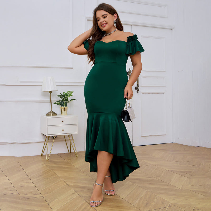 plus Size Women Party Evening Dress off Neck Slim Fit Sexy Large Swing Fishtail Dress