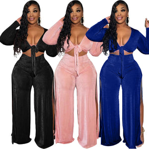 Plus Size Women Clothing Women Clothing High Slit Sexy Office Velvet Women Two-Piece Set