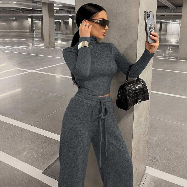 Women Clothing Solid Color Sports Long Sleeved Body Shaping Two Piece Casual Set