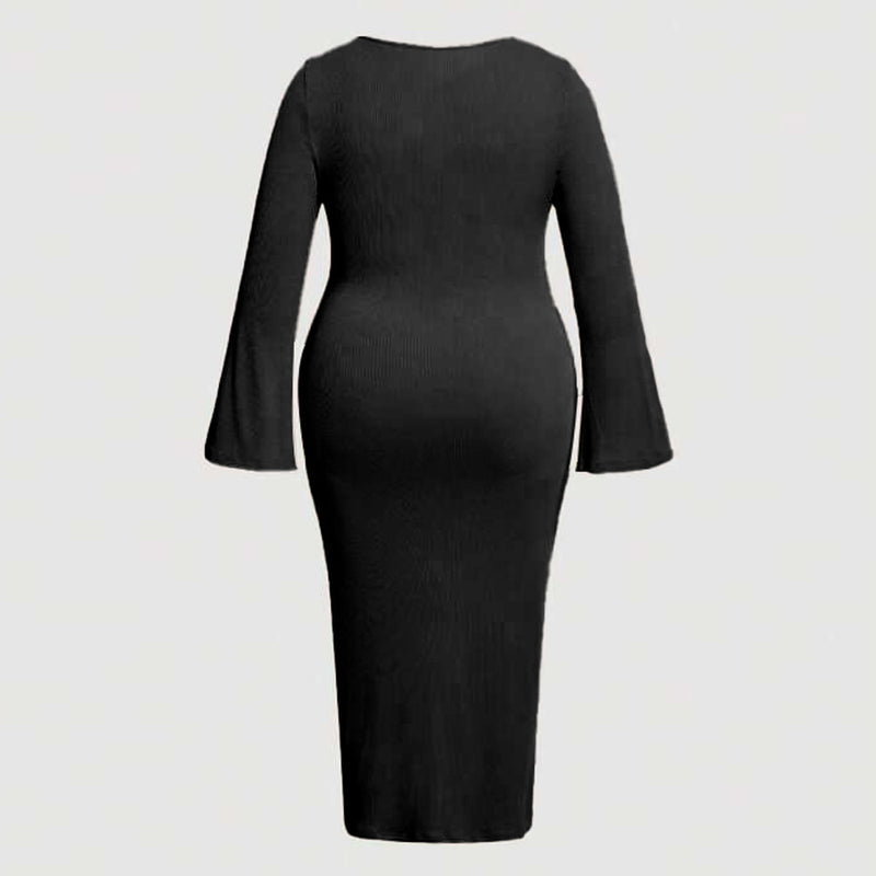 plus Size Women Clothes Autumn Winter Slim Fit Sheath Office Sexy Cutout Dress