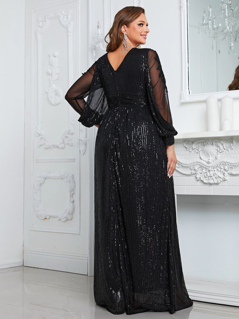 Plus Size Dinner Dress Butterfly Embroidery Long Sleeve Party Formal Dress Elegant Sequined Evening Gown