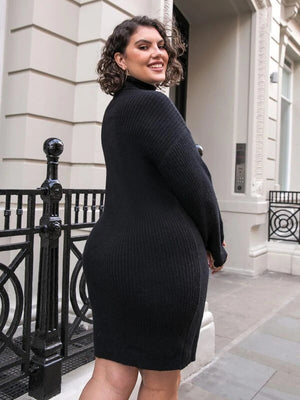 Casual Button Turtleneck Long Sleeve Sweater Dress round Neck Woolen Women Clothing