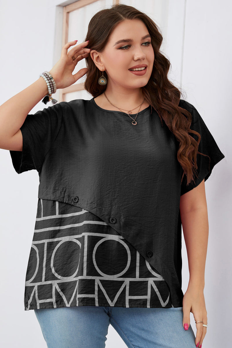 Plus Size round Neck Loose Short Sleeve Shirt Women Clothing