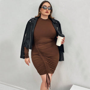 Plus Size Retro Elegant Sexy Dress Women Autumn Long Sleeve Slim Fit Dress Pure Waist Tight Hip Dress