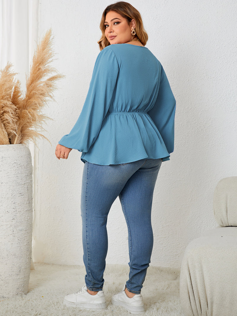 Plus Size Arrival Loose Top Women's Long Sleeve V neck Shirt plus Size Lace Shirt Women