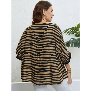 Summer Zebra Pattern 3/4 Sleeve Elegant Plus Size Top