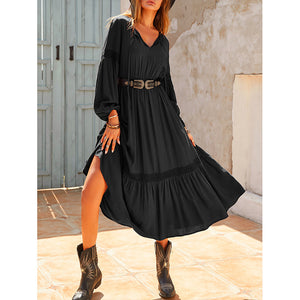 Bohemian Solid Color Lead Hollow Out Cutout out Stitching Holiday Dress