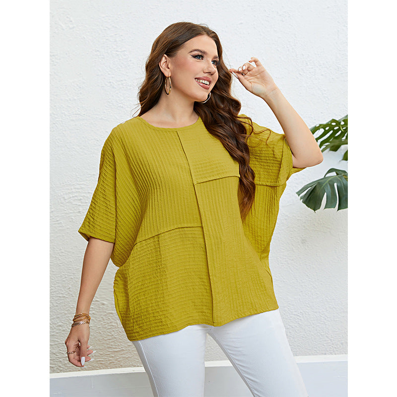 Plus Size Solid Color Top Patchwork Top Women Summer Women Clothing Top