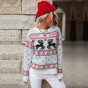 Autumn Women Clothing Knitted Pullover Round Neck Christmas Sweater