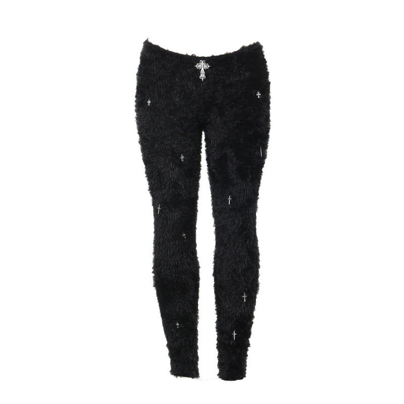 Autumn Winter Women Clothes Casual Pants Trendy Slim Cross Accessories Woolen Trousers for Women