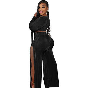 Plus Size Women Clothing Women Clothing High Slit Sexy Office Velvet Women Two-Piece Set