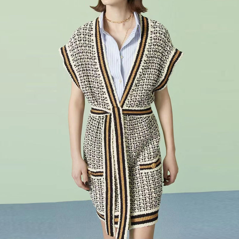 Spring Autumn Women Trending Quality Knitted Woolen Coat Vest Shorts Set