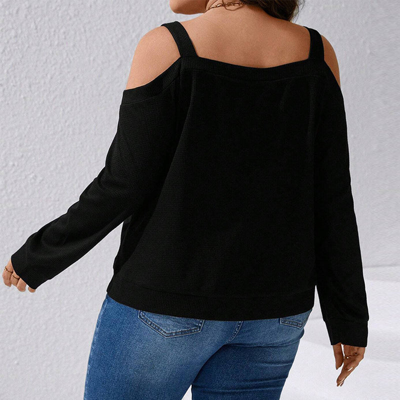 plus Size Women Clothes Autumn Winter Sexy off Shoulder Loose Casual Waffle Long Sleeved T shirt
