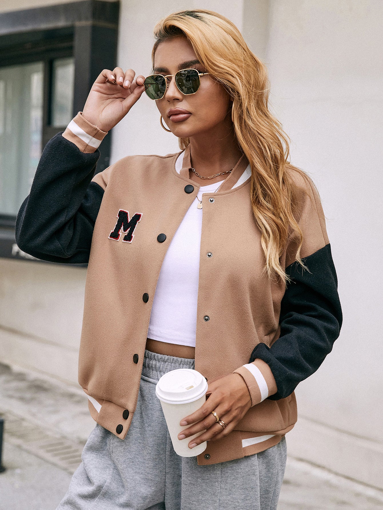 Women Clothing Casual Long Sleeve Solid Color Cardigan Coat Top Varsity Jacket Women