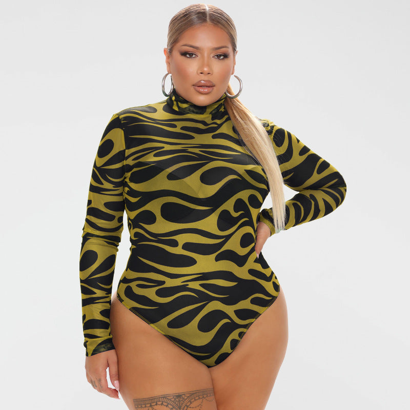 Plus Size Spring Women Clothing Long Sleeve Printing Dyeing Sexy Tight Breasted Jumpsuit