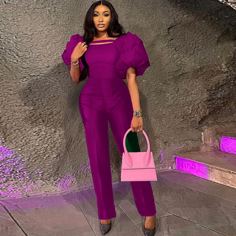 Spring Square Collar Puff Sleeve Jumpsuit Elegant Graceful Party Party Women Clothing Jumpsuits