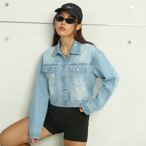 Denim Jacket Women Ripped Do the Old Cowboy Jacket Top