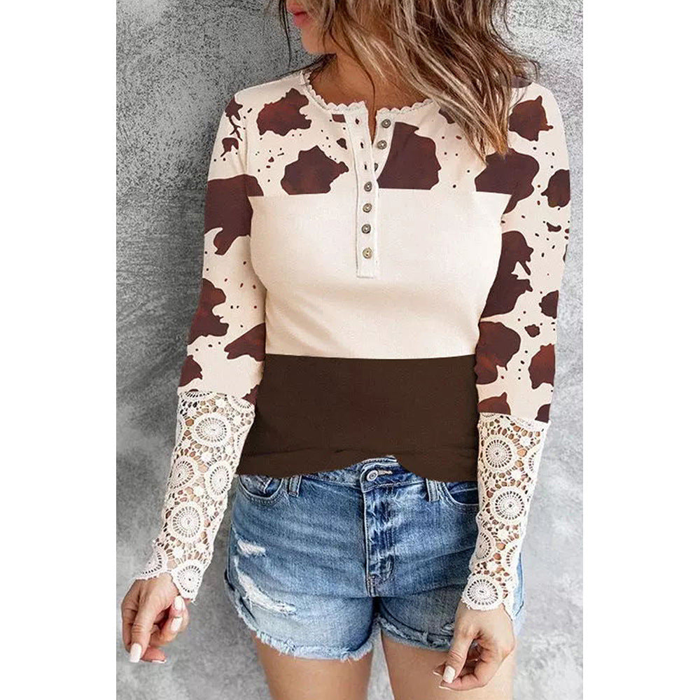 Cows Pattern Printed Long Sleeved Top Women Autumn Slim Knitted Pullover