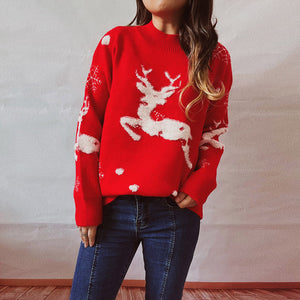 Christmas Tree Deer Festival Long Sleeve round Neck Knitted Pullover Year Christmas Sweater for Women