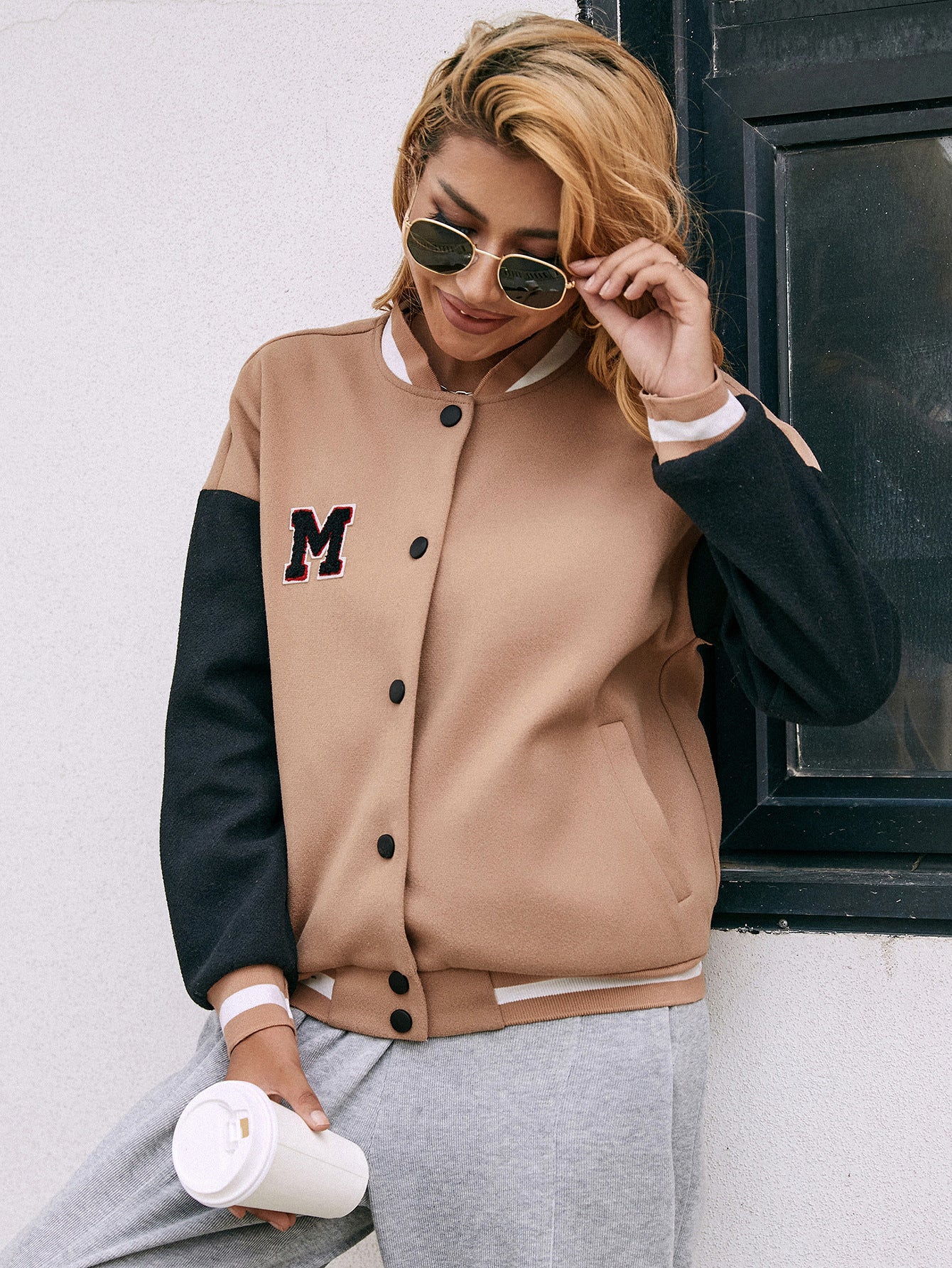 Women Clothing Casual Long Sleeve Solid Color Cardigan Coat Top Varsity Jacket Women