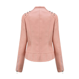 Women Rivet Leather Jacket Women Jacket Collared Motorcycle Clothing Thin Spring Autumn Women Jacket