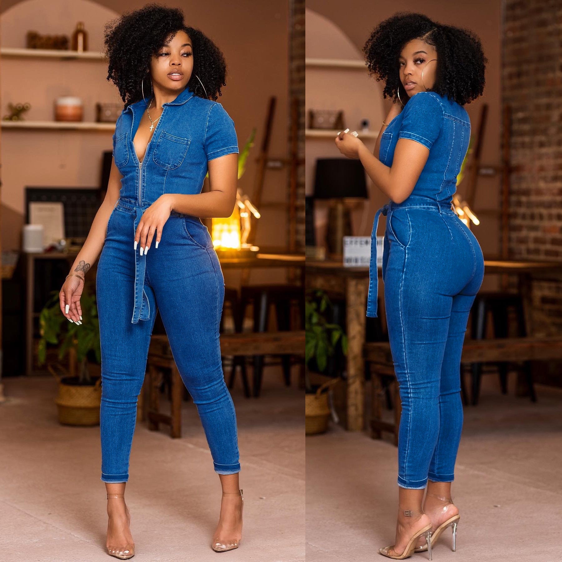 Women Clothing Internet Celebrity Same Sexy Denim Jumpsuit