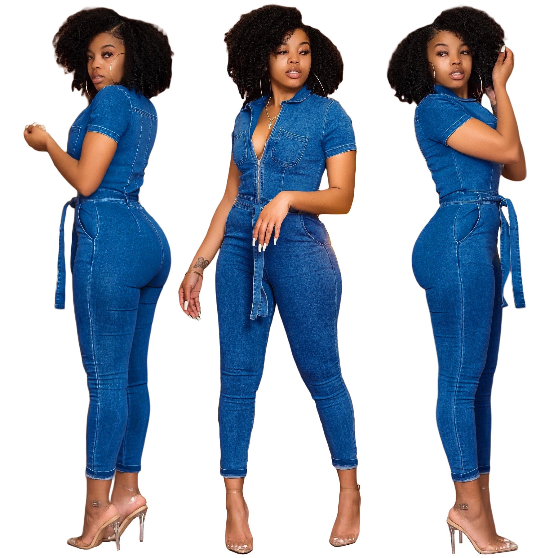 Women Clothing Internet Celebrity Same Sexy Denim Jumpsuit