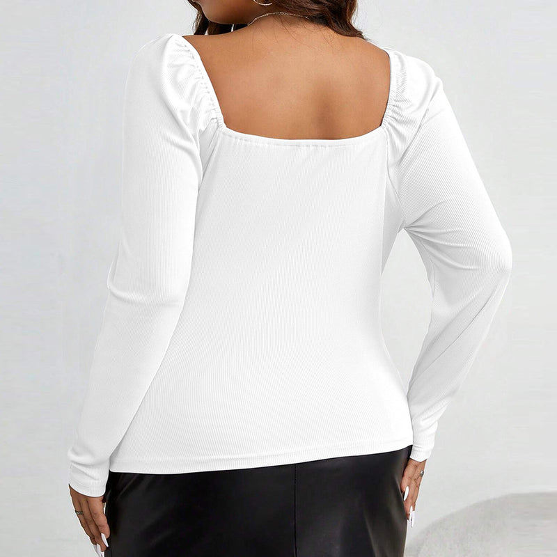 Plus Size Women Clothes Autumn Winter Chicken Collar Slim Fit Sexy Knitted Long Sleeved T Shirt Top