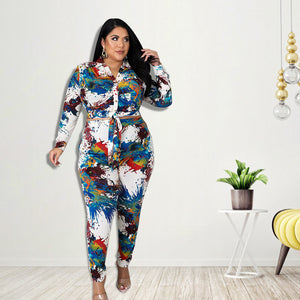 Plus Size Plus Size Women Clothing Autumn Defilement Printing Suit