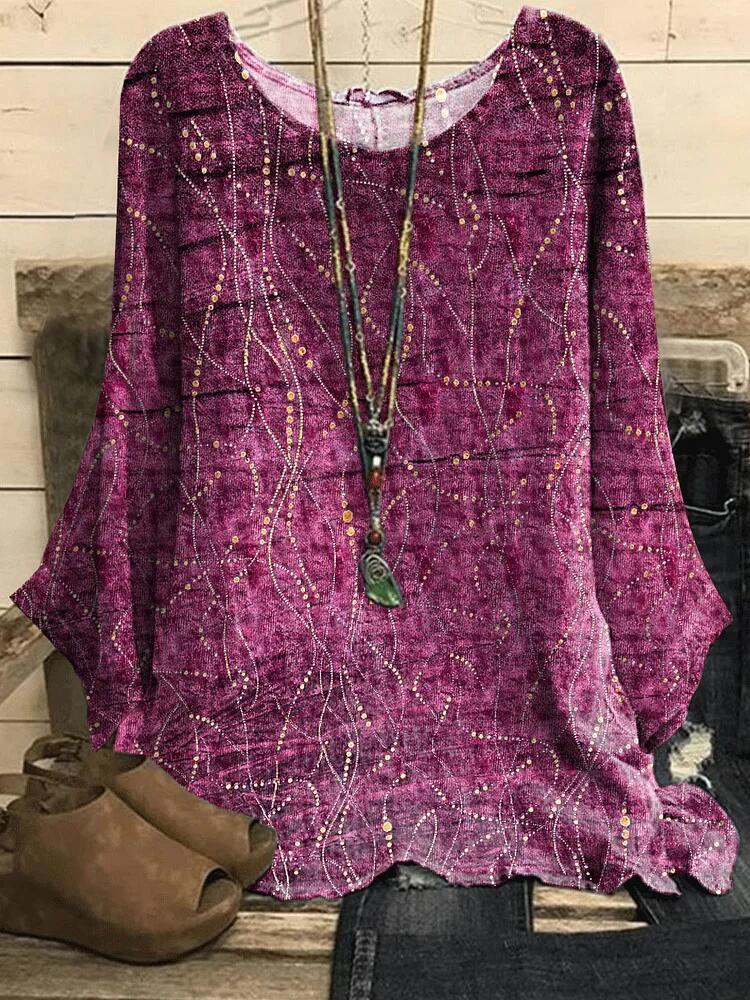 Plus Size Women Clothing Autumn Winter Printed Rhinestones Loose Fitting Casual T shirt Top