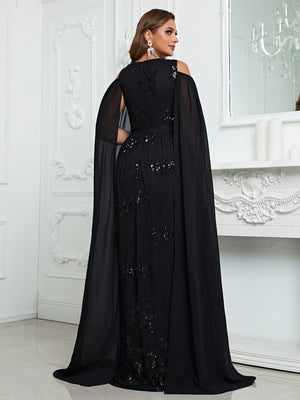 Plus Size Off The Shoulder Party Dress Elegant Senior Evening Dress Shawl Sleeve Design Maxi Dress Fmg