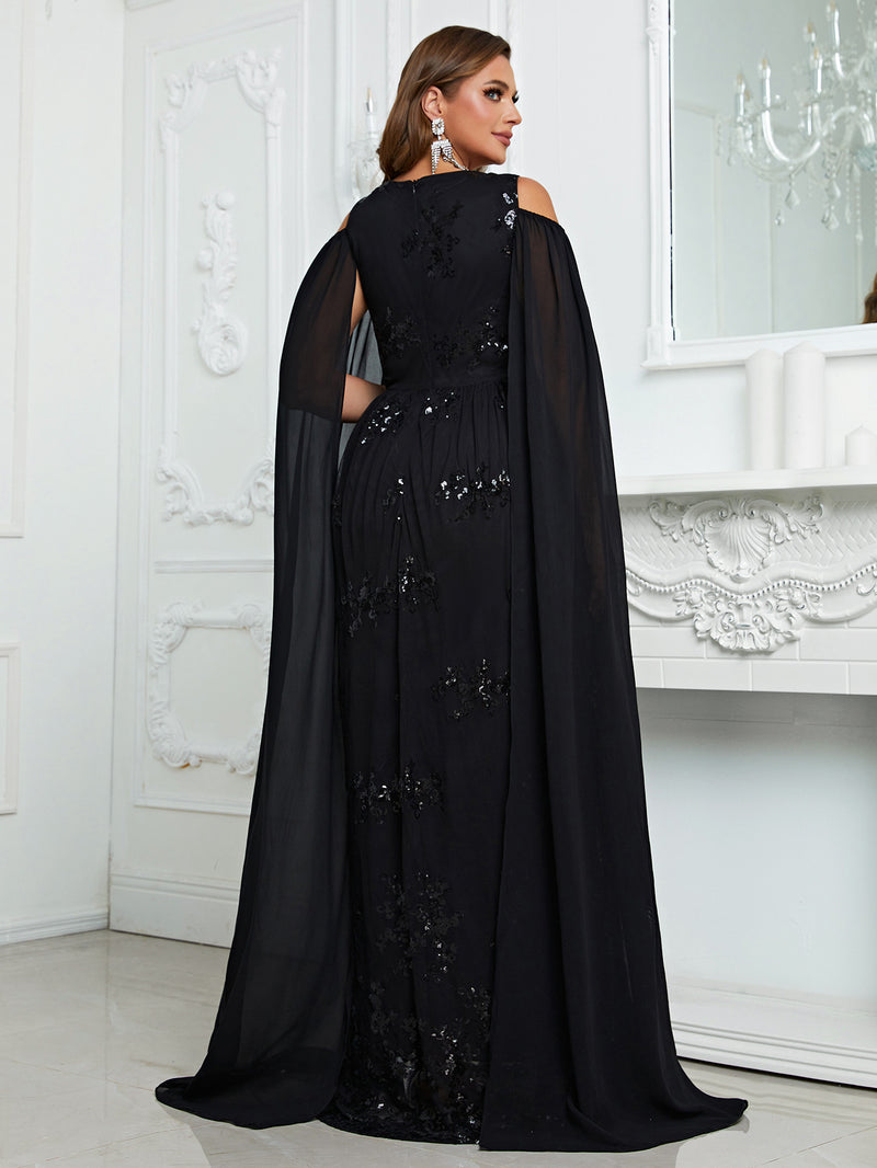 Plus Size Off The Shoulder Party Dress Elegant Senior Evening Dress Shawl Sleeve Design Maxi Dress Fmg
