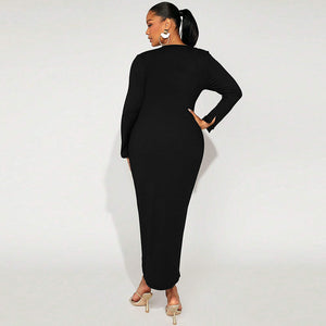 Plus Size Women Clothes Autumn Winter Sexy Split V neck Hip Long Sleeve French Dress