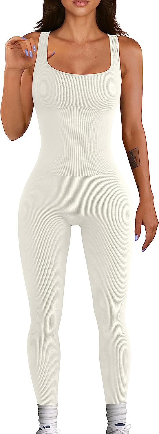 Summer Sexy Women Yoga Jumpsuit Ribbed Square Collar Sleeveless Sports Jumpsuit Trousers