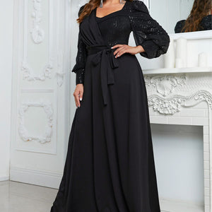 Plus Size Dinner Formal Dress Knickerbockers Long Sleeve Party Dress Elegant Sequined Maxi Dress