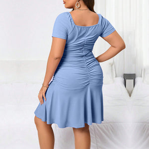 Plus Size Women Clothes Sexy V Neck Waist Controlled Slim Fit Slimming Sheath Fishtail Dress