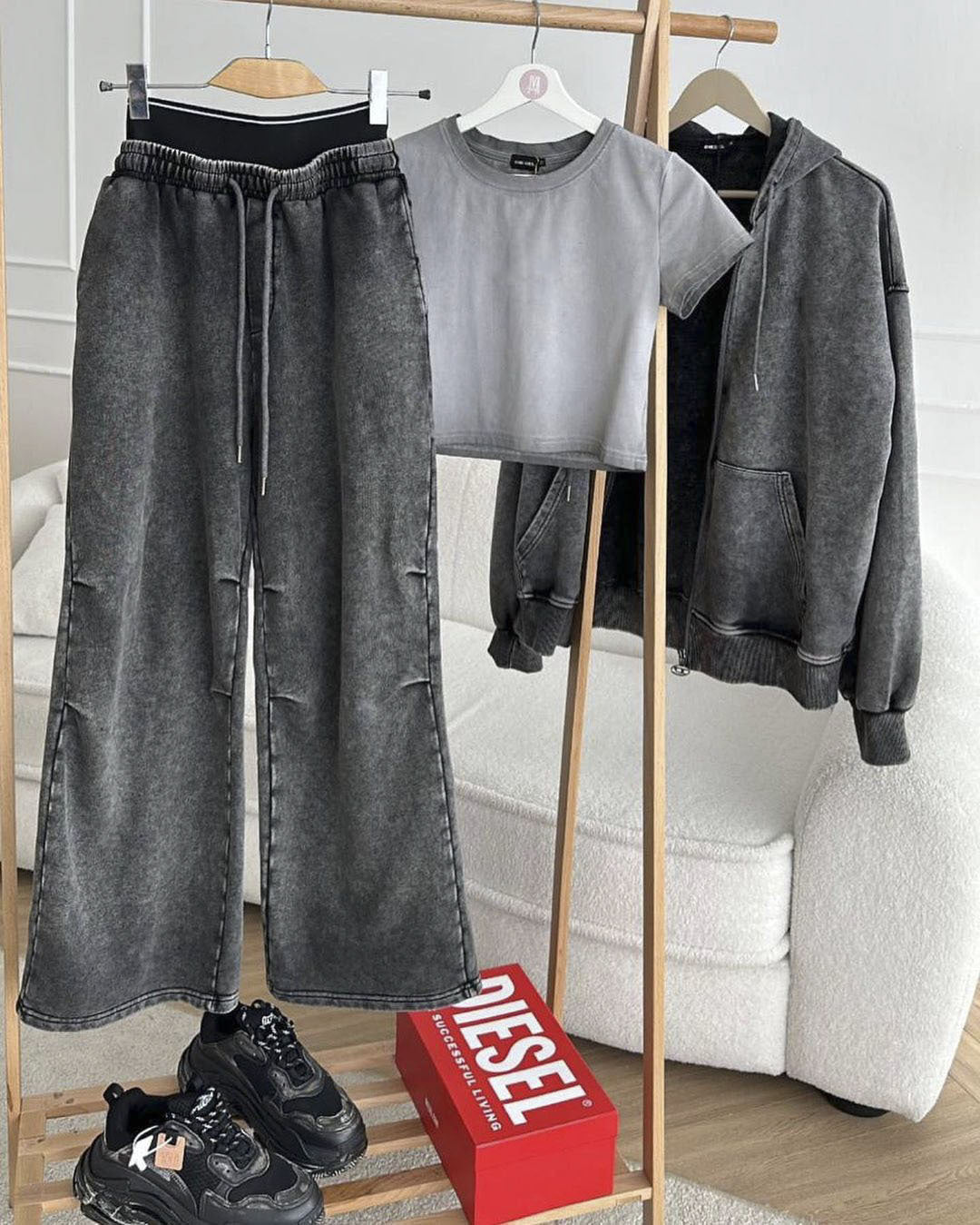 Casual Set Three Piece Women High Waist Loose Casual Pants Street Distressed Zipper Hooded Suits