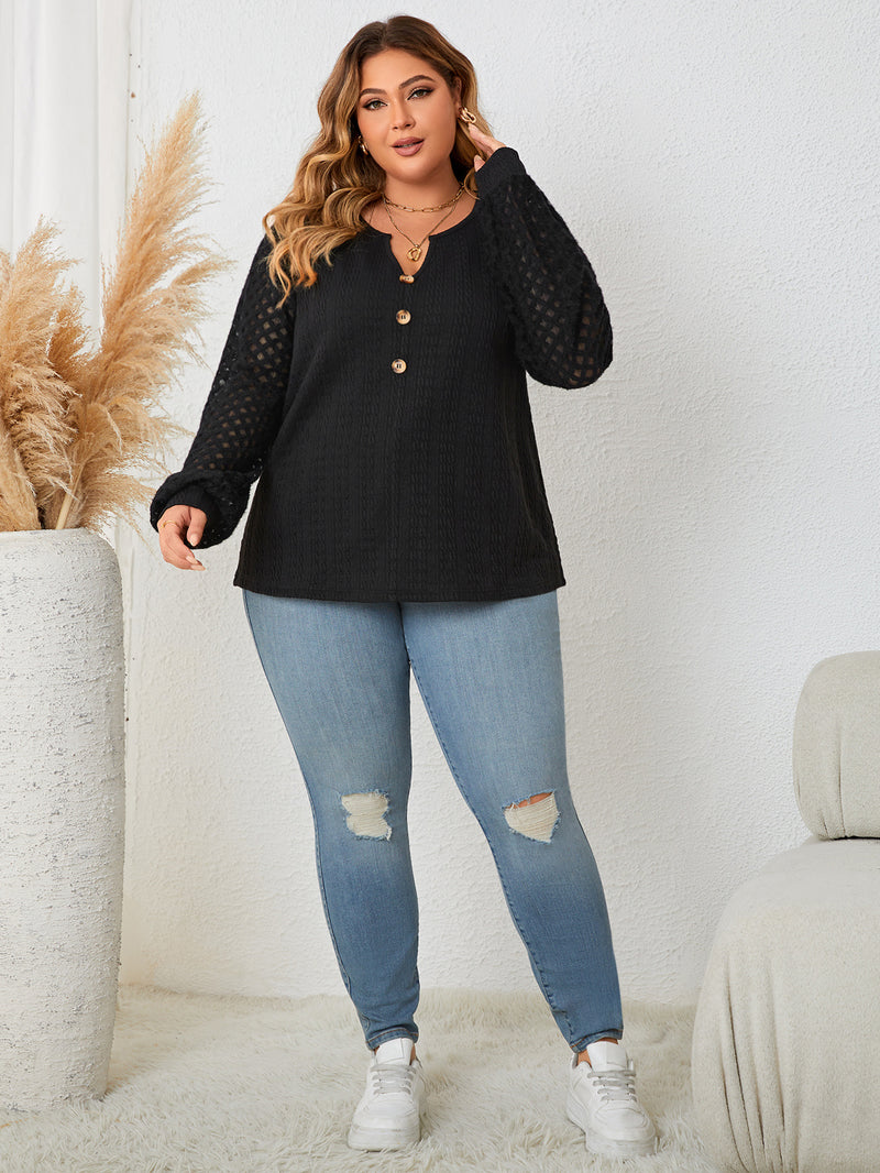 Women Clothing Autumn Winter Button plus Size Lace Splicing Knitwear Long Sleeve Bottoming Shirt